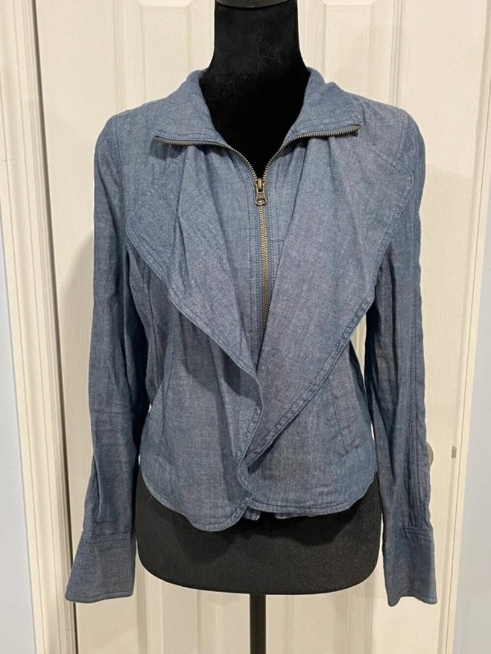 Jack By BB Dakota Women's Blue Denim Asymmetric Zip Moto Jacket XS